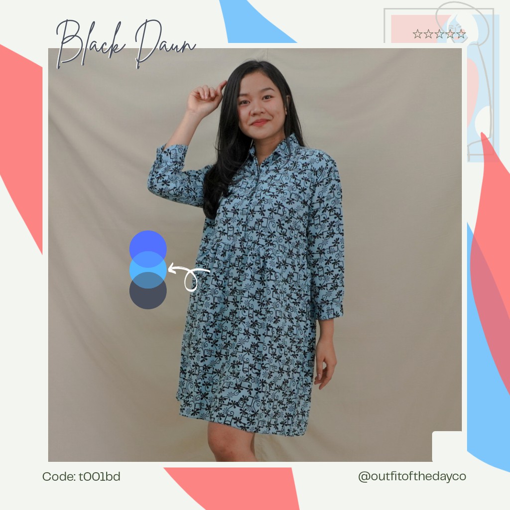 COD | Black Daun | Tunik Premium Motif Daun Panjang