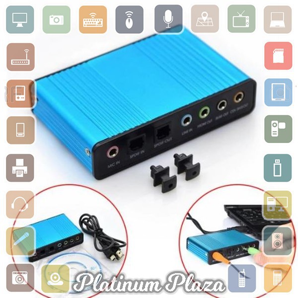 Kebidumei Sound Card External 5.1 Suround USB untuk Laptop/PC - CM6206 - Blue`14GN8H-