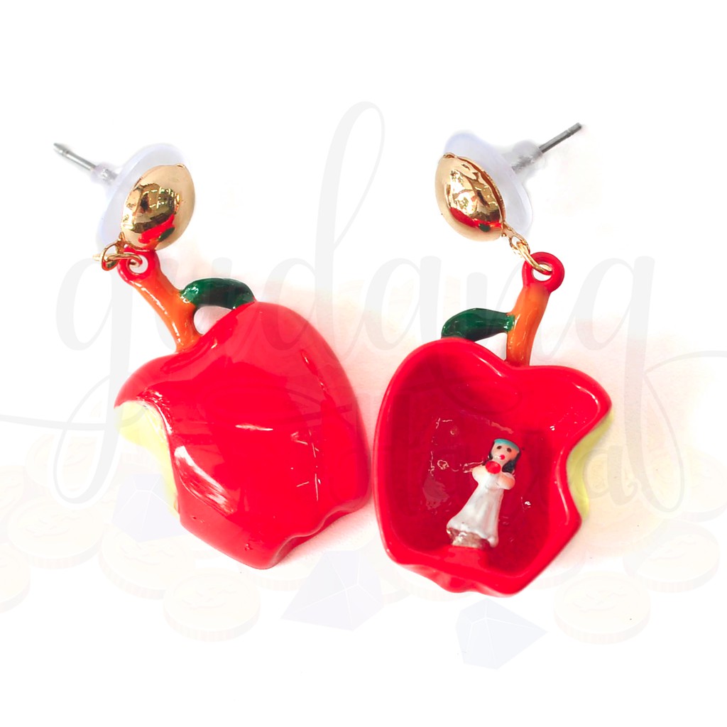 Anting Stud Half an Apple Snow White Apel Lucu Unik Asimetris GH 203678