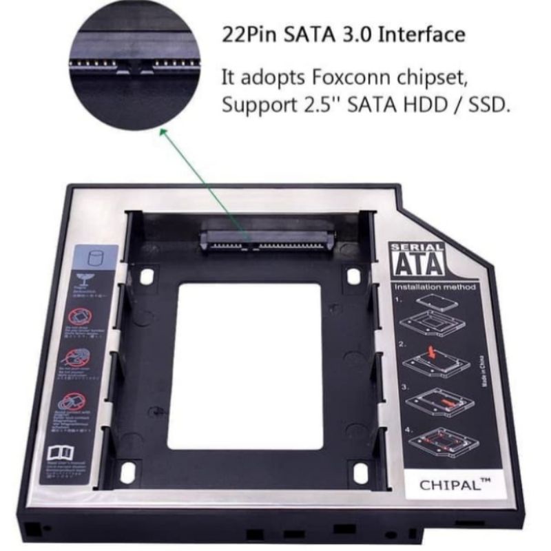 casing SSD HDD Caddy 9,5 mm / 9,5 mm SATA DVD Slot Hardisk