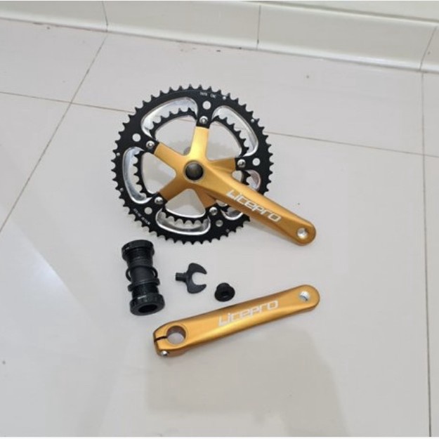 Crankset double Litepro 53T-39T gold edition HT2 Hallowtech 11 alloy