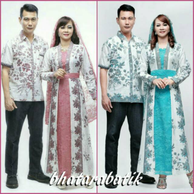 Couple Sarimbit Batik Gamis Kd Melati Cream