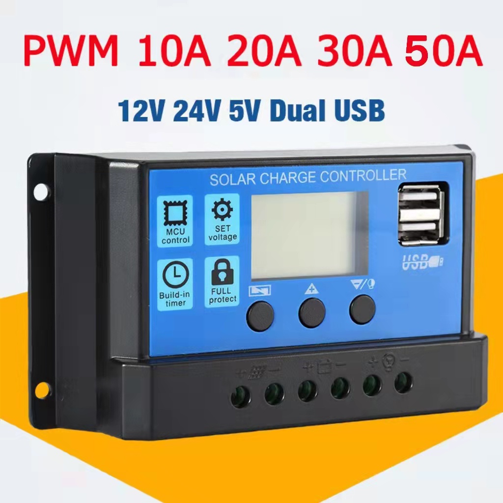 Solar Charge Controller LCD LED Display Cell PWM 12V/24V 10A 20A 30A 50A USB Panel Surya Charger