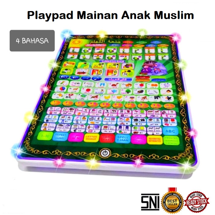 Mainan Edukasi Anak Playpad Muslim 4 Bahasa Lampu LED - Ipad Bahasa Arab