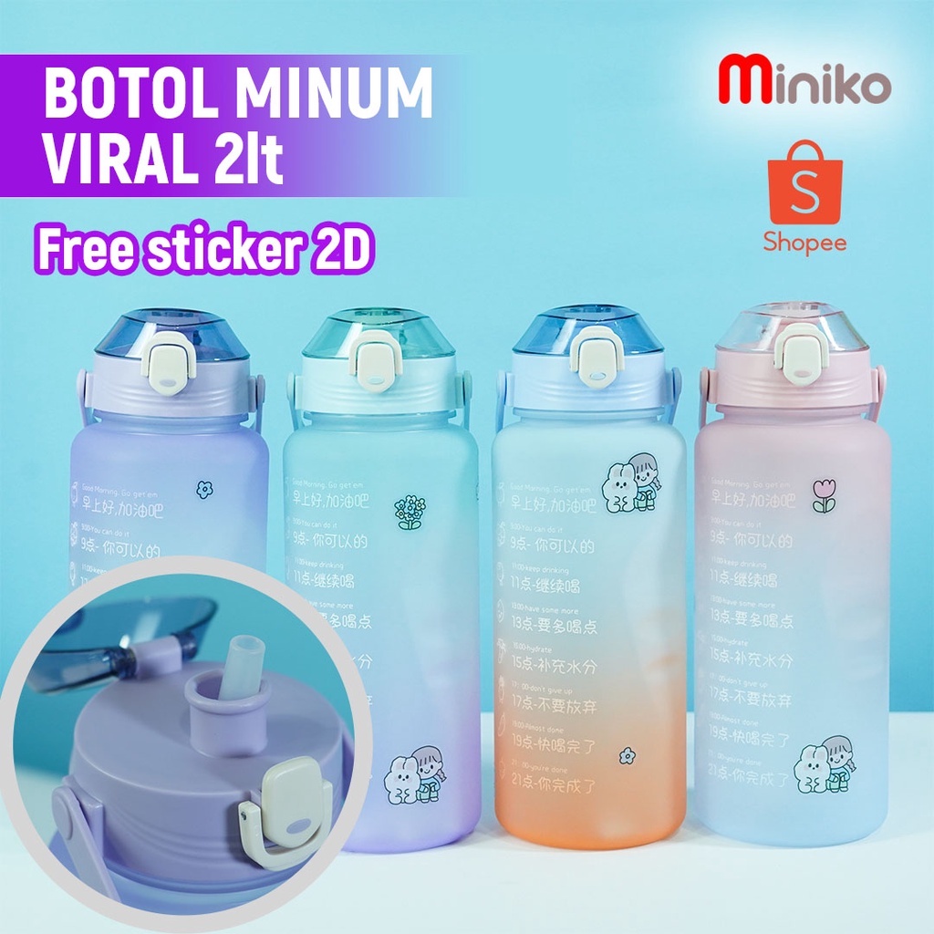 PROMO Botol minum viral 2Liter - DISKON Botol minum viral JUMBO 2LITER - GRATIS STICKER 2D - Miniko