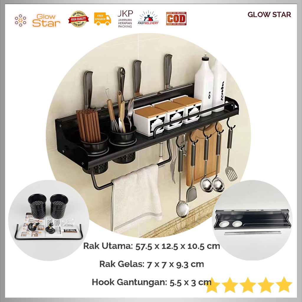 Saint Rak Organizer Dapur Kitchen Storage Rack 57.5cm Elegan Hitam Dapur Kitchen Utensils Peralatan Alat Masak Pisau Sendok Garpu Gantungan