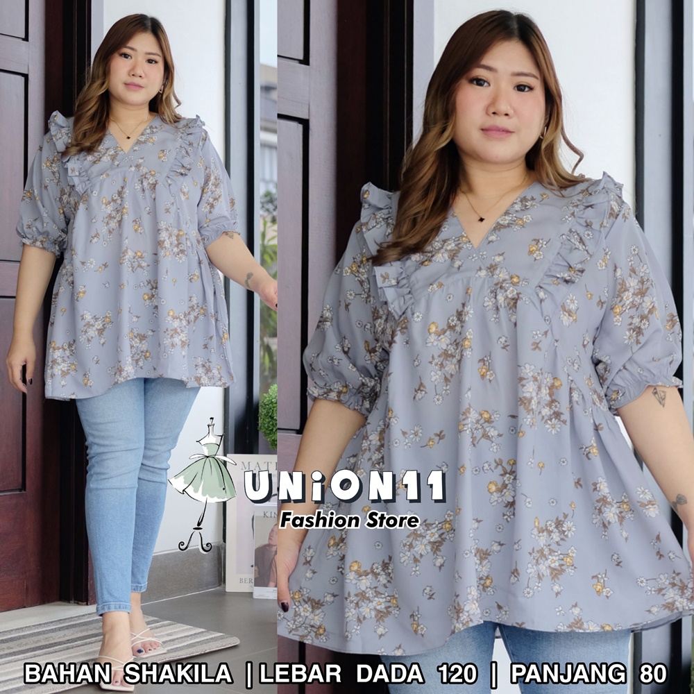 UNION11 - ATASAN JUMBO WANITA LD 120 / BLOUSE WANITA JUMBO / ATASAN JUMBO XXXL WANITA / BAJU JUMBO WANITA VANES ANGEL-S-08 BLUE