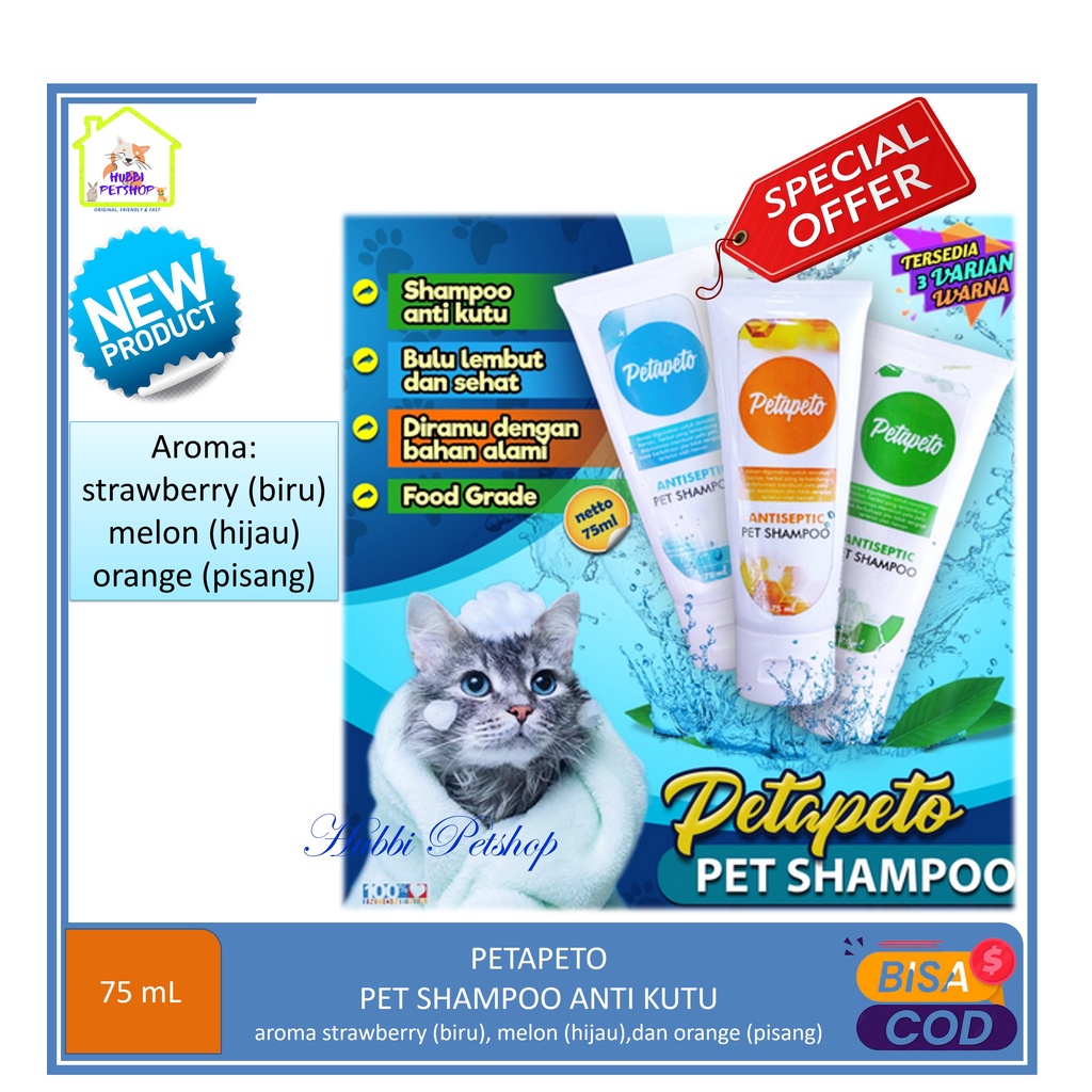 Shampo Anti Kutu dan sampo Jamur kucing anjing Petapeto Shampoo 75ml Shampo kucing Anjing