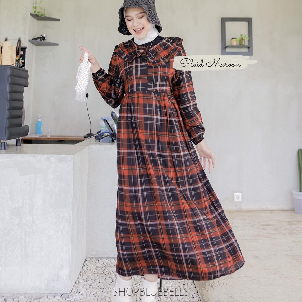 Ghea Plaid Ankle Dress - Gamis Midi Ankle-Length Katun Rayon