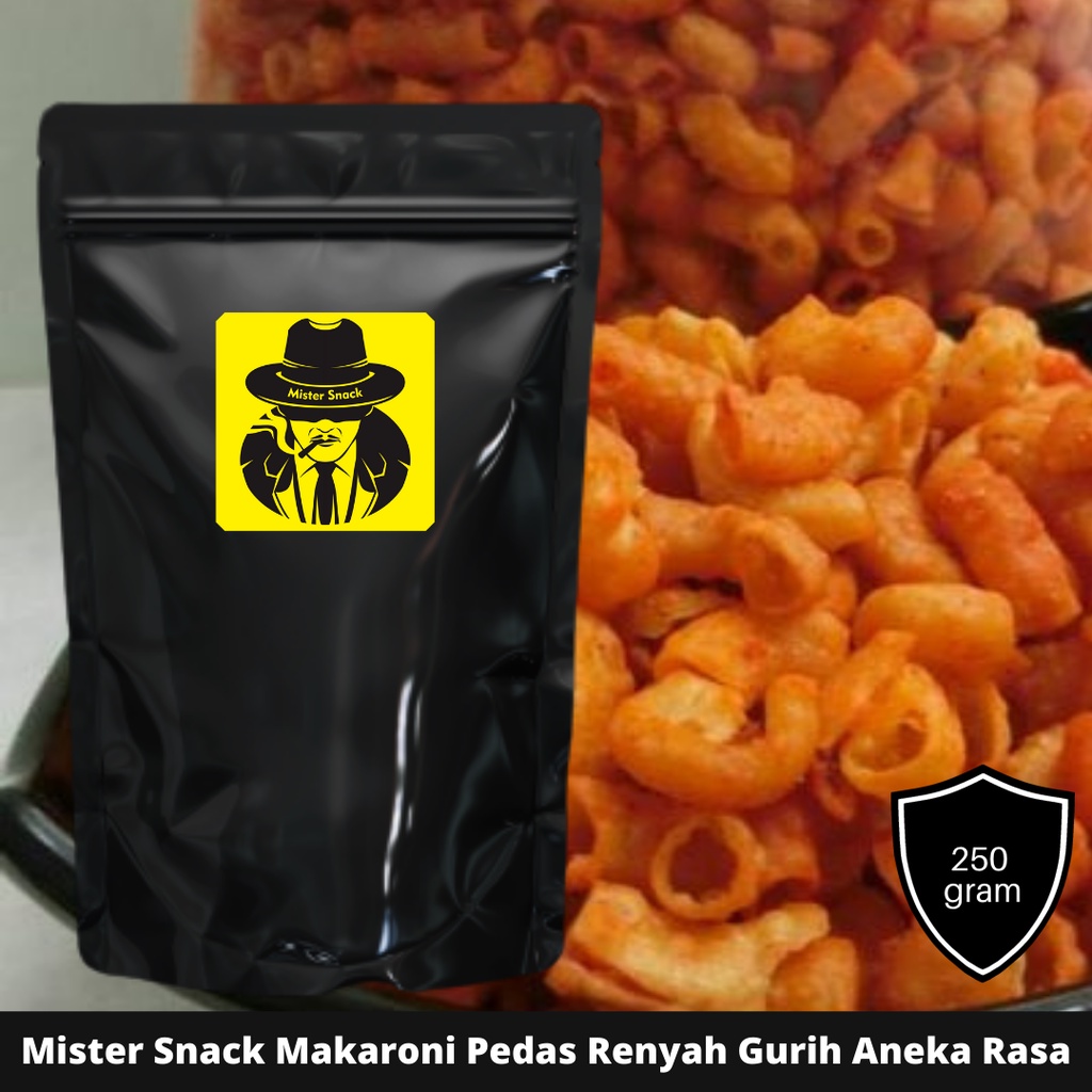 Mister Snack Kerpik &amp; Kerupuk Makaroni Pedas Daun Jeruk Renyah Gurih Premium Standing Pouch Kemasan 500 Gram