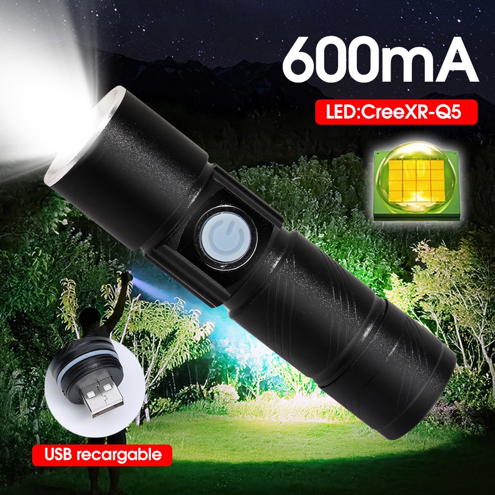 Lampu Senter LED Portable Anti Air Tenaga Baterai Isi Ulang