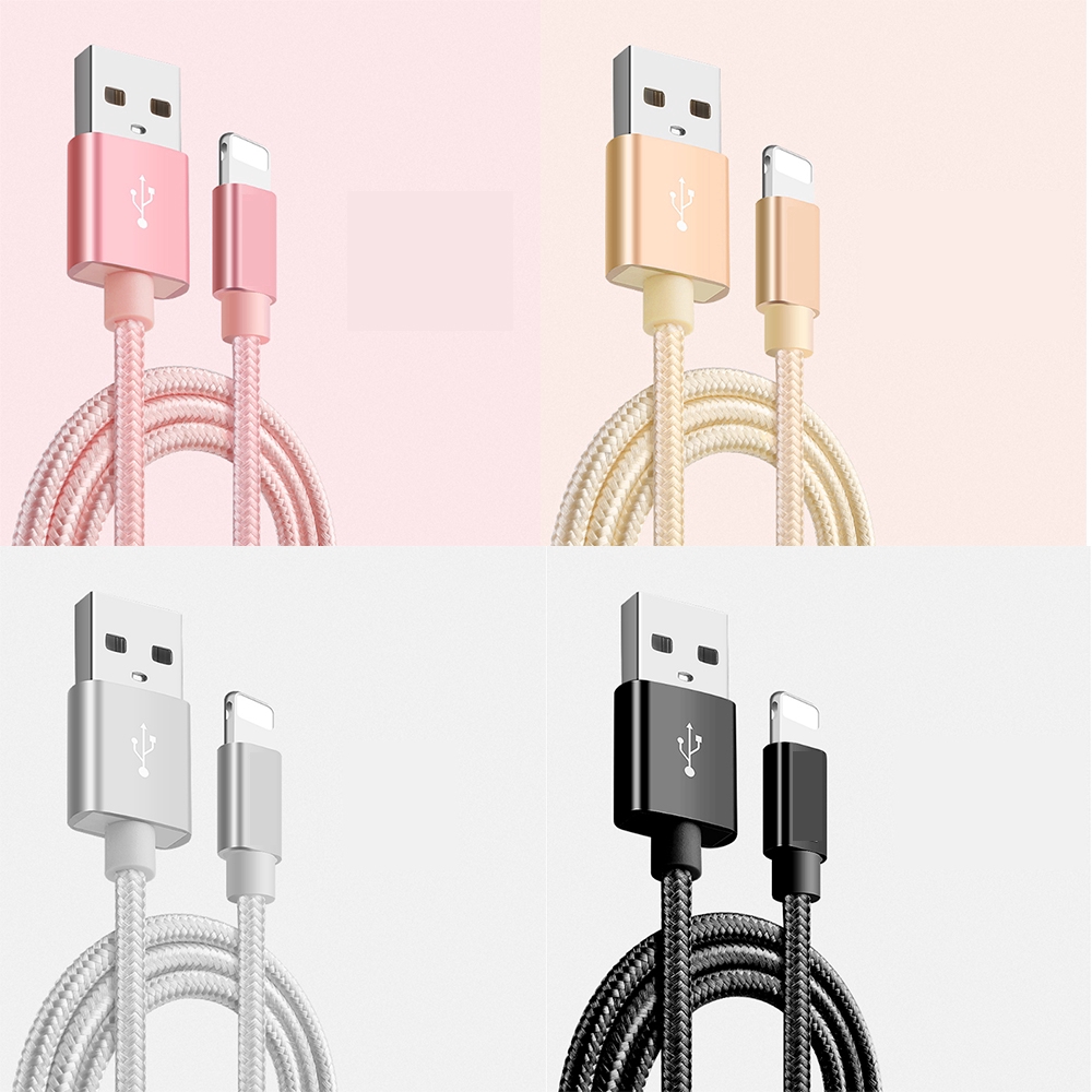 Kabel Data / Charger USB Fast Charging Bahan Nilon Kepang 1M 2M 3M Untuk iPhone x / 7 / 6 / 5