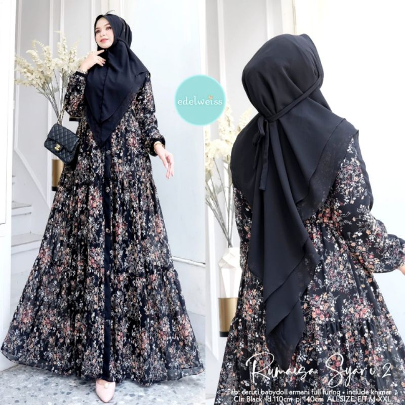 RUMAISA SYARI #2 DRESS SET KHIMAR BY EDELWEISS