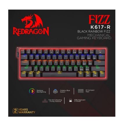 Keyboard gaming redragon mechanical wired usb type-c 60% 61 keys tkl Fizz rainbow k617r k617-r k617