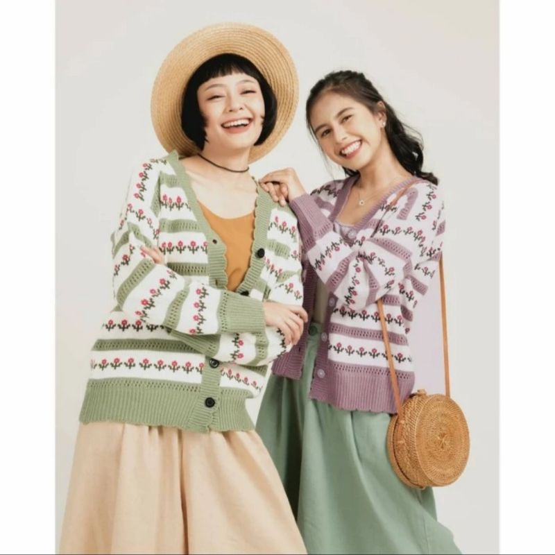 Cardigan Flowers Button / Kardigan Bunga Rajut / Atasan Wanita / Kardigan Wanita Rajut