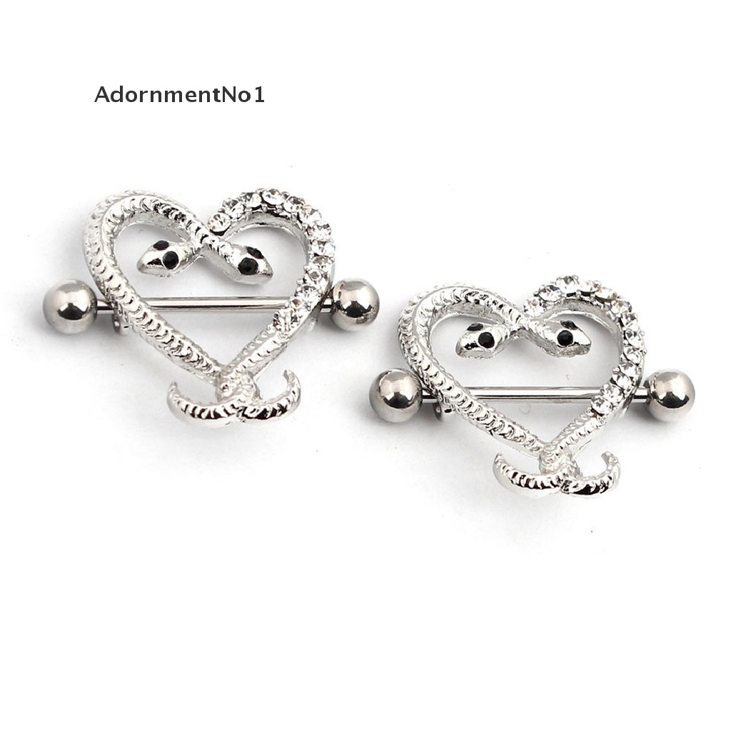 [AdornmentNo1] 1/2X Sexy Crystal Snakes Heart Shape Nipple Bar Ring Shield Barbell Body Jewelry [new]