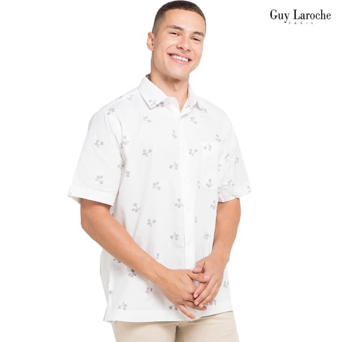Kemeja Pria Lengan Pendek Guy Laroche Dot Strip Tight Putih