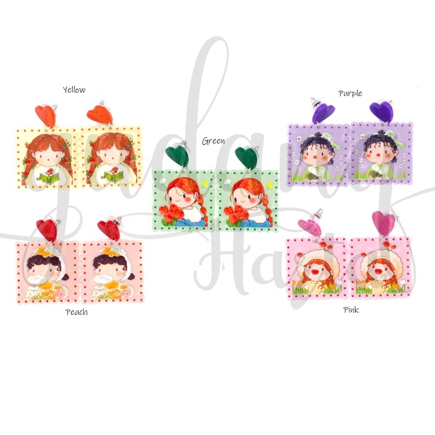 Anting Stud Girl In Square Earring Motif Cewek Pigora Kotak GH 203376