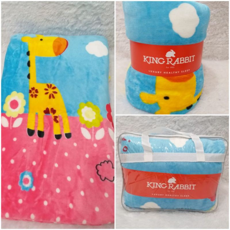 King Rabbit Thermal Blanket Selimut Fleece 150 x200 cm Motif Pink Giraffe
