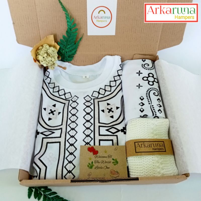 Hampers Hamper Hempers Kado Parsel Gift Lebaran Aqiqah Anak Bayi Baby Laki Laki Mewah Murah Newborn-Putih Motif Random