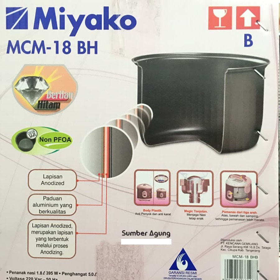 Miyako MCM 18BH Rice Cooker Penanak Nasi 1.8 L Berlian Hitam Magic Com