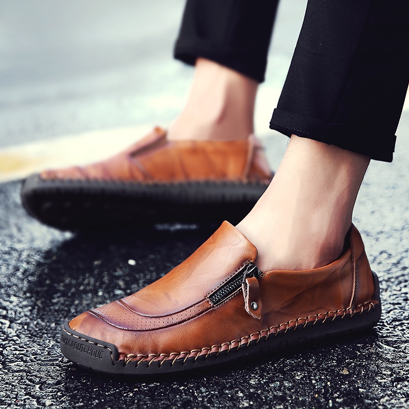 Sepatu Slip On Loafer Pria Casual Slop Resleting Kantor Kulit Asli Original Santai Formal Kerja Sepatu Santai Keren 014