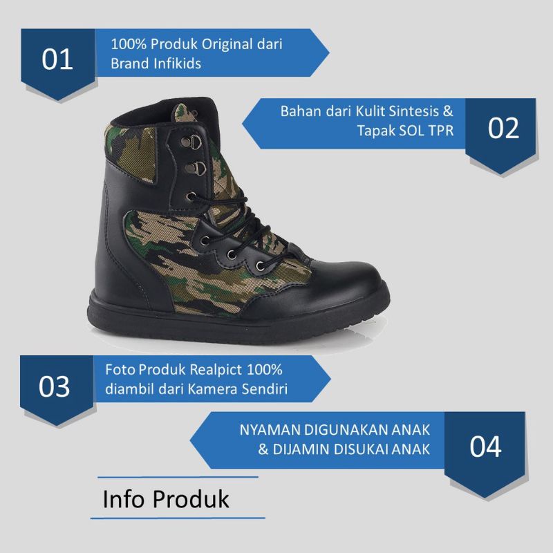Sepatu Boots Anak Laki Laki Loreng Army Distro Hiking Casual Outdoor Original