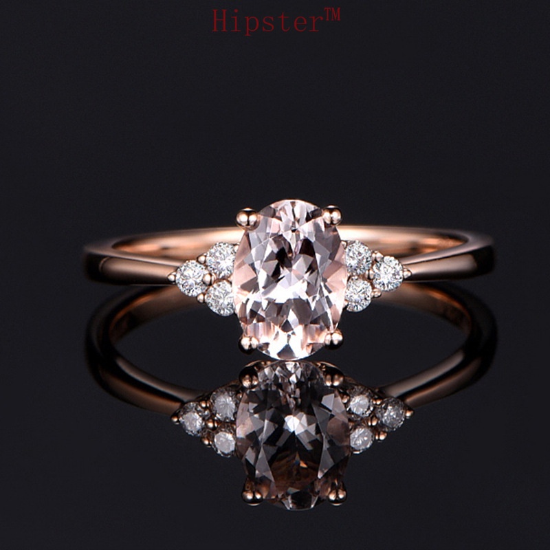 Hot Sale Trendy Fashion Exquisite Refined Grace Inlaid Oval White Crystal Rose Gold Ring