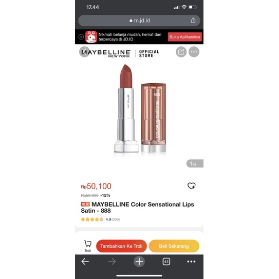 Maybelline Lipstic no.888 Thriller Nude preloved