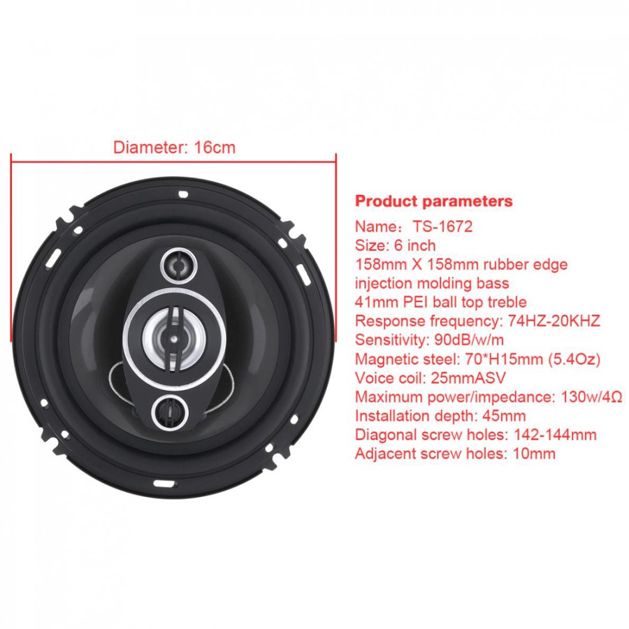 PCINENER Speaker Subwoofer Mobil 6 Inch Hi Fi 500W 2 PCS - TS-1672 - Black
