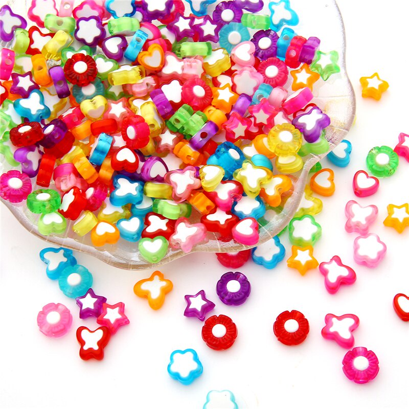 50-80Pcs Beautiful Mixing Color Acrylic Beads for Jewelry Making DIY , Stars, Flowers, Butterflies, Heart Shapes