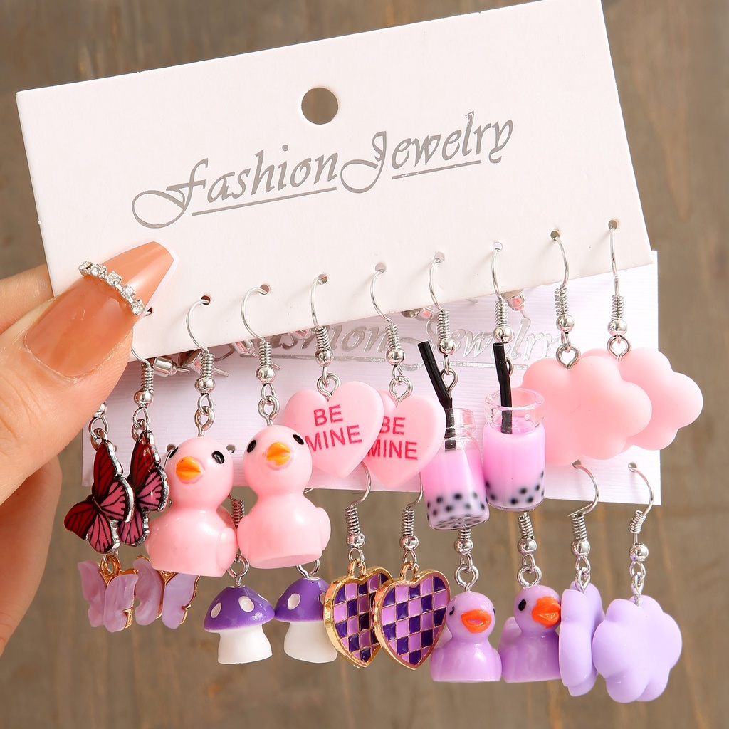 AY(CN) Set Anting Stud Kristal Mutiara Kupu-Kupu Warna-Warni Untuk Wanita