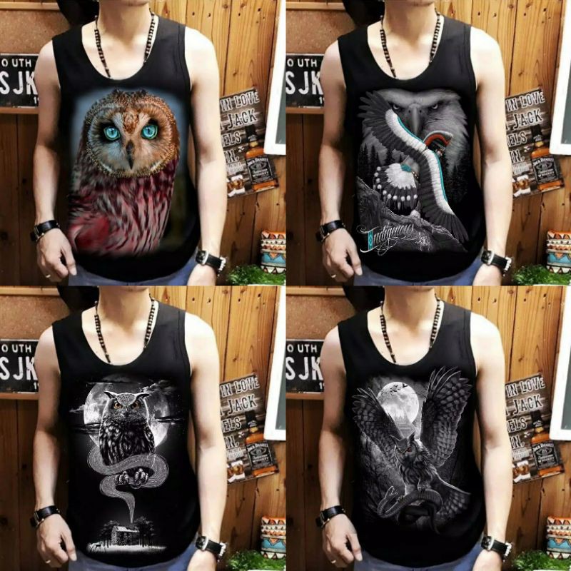 Kaos Singlet Pria Motif Burung hantu/Owl Termurah