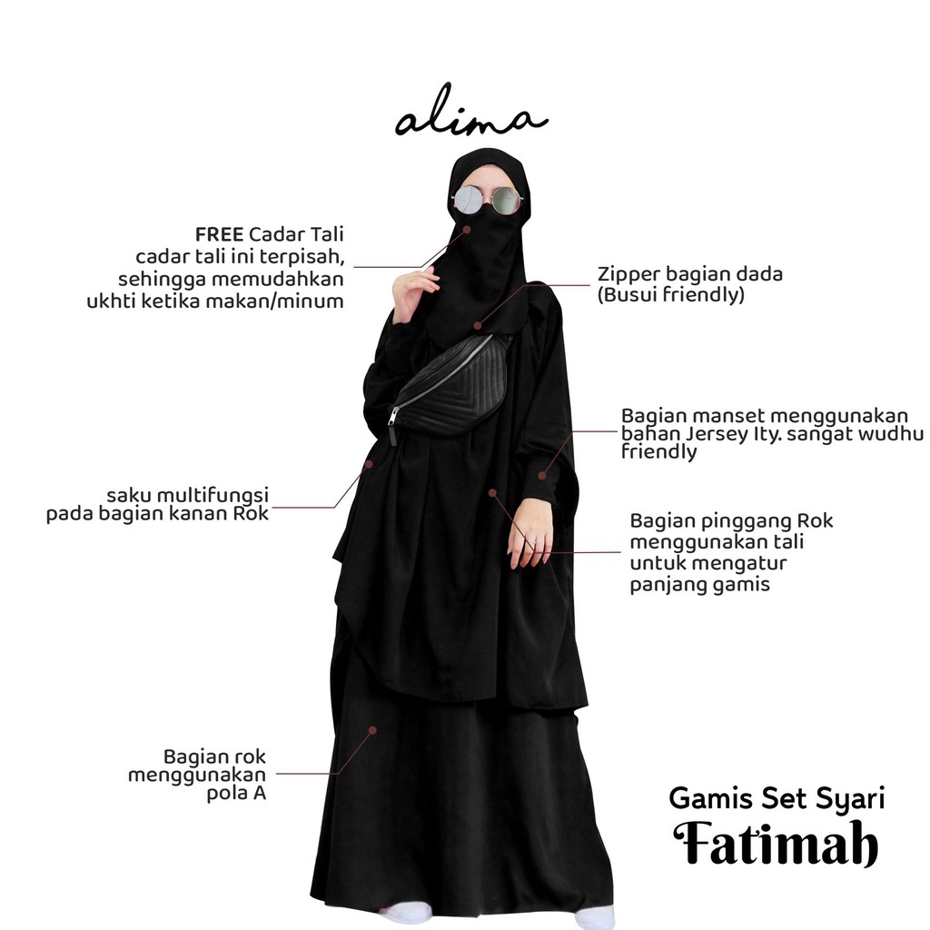 GAMIS SET SYARI WOLFIS (Gamis &amp; Khimar + Niqab) FREE CADAR SUPER ADEM FATIMAH BY ALIMA