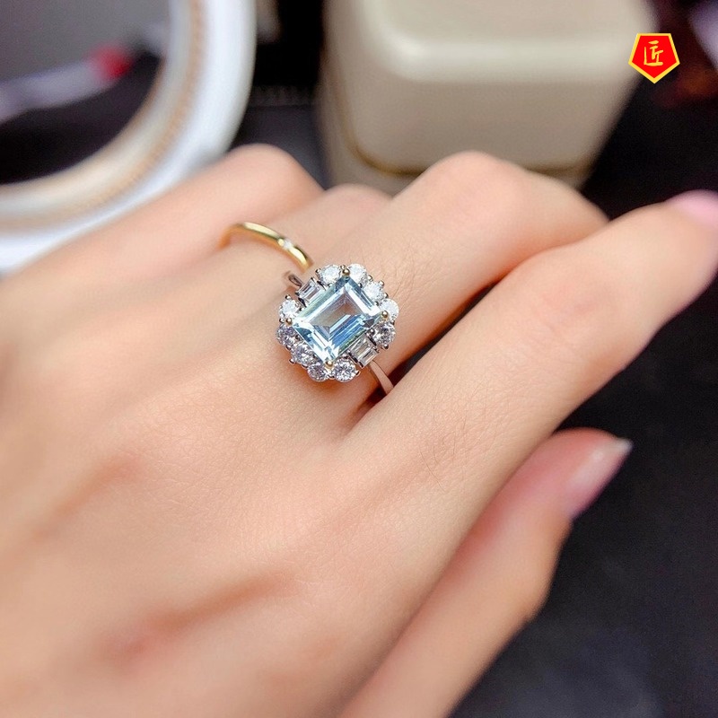 [Ready Stock]Women's Rectangular Yellow Diamond Topaz Colored Gems Open Ring