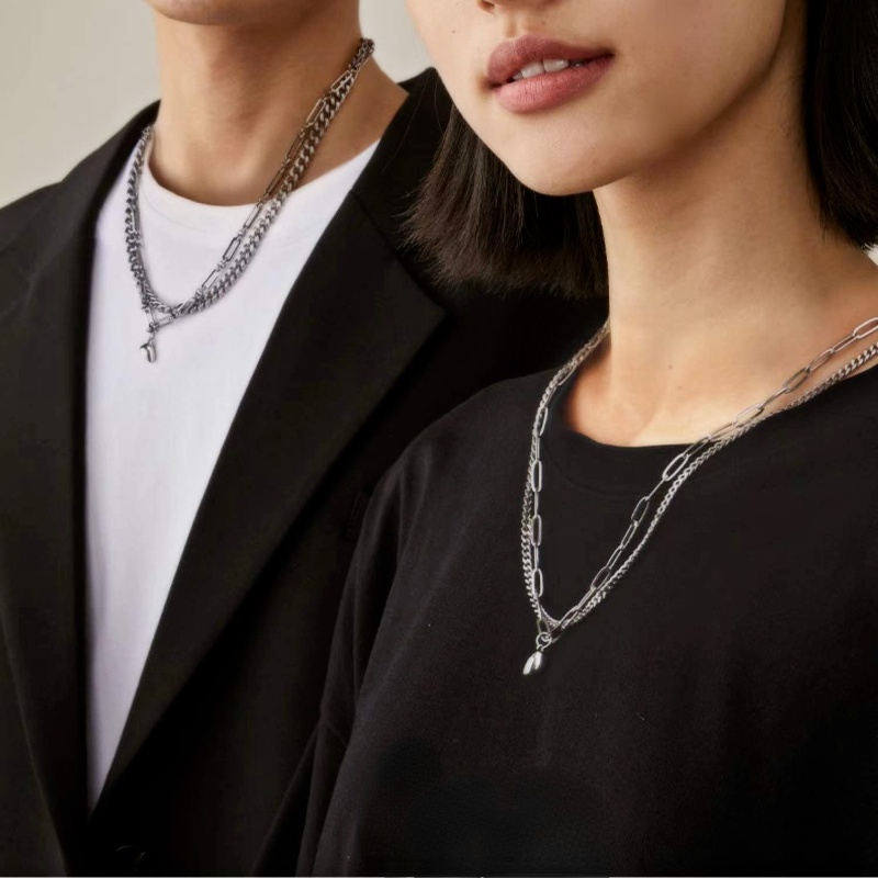 2pcs / Set Kalung Dan Gelang Desain Hati Warna Silver Untuk Pasangan