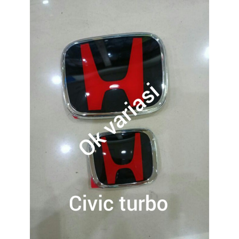Logo emblem honda Hitam merah Civic Turbo
