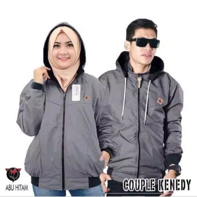 (Abu Muda)Harga Sepasang (2 jaket) Pria &amp; Wanita Couple Bisa Bolak Balik PREMIUM ✔️