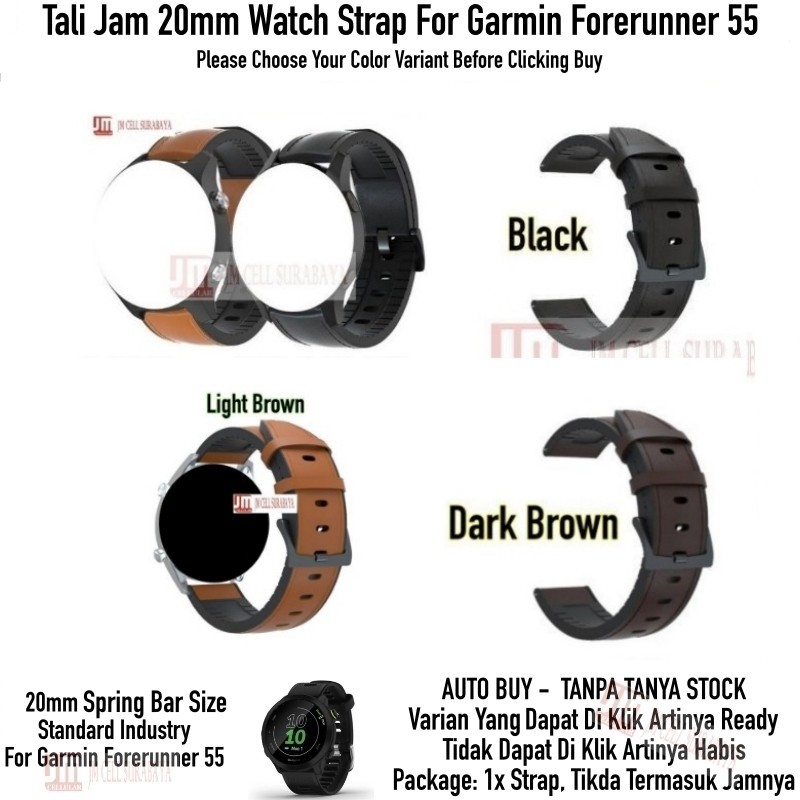 Tali Jam 20mm Watch Strap Garmin Forerunner 55 - Hybrid Rubber Kulit Leather