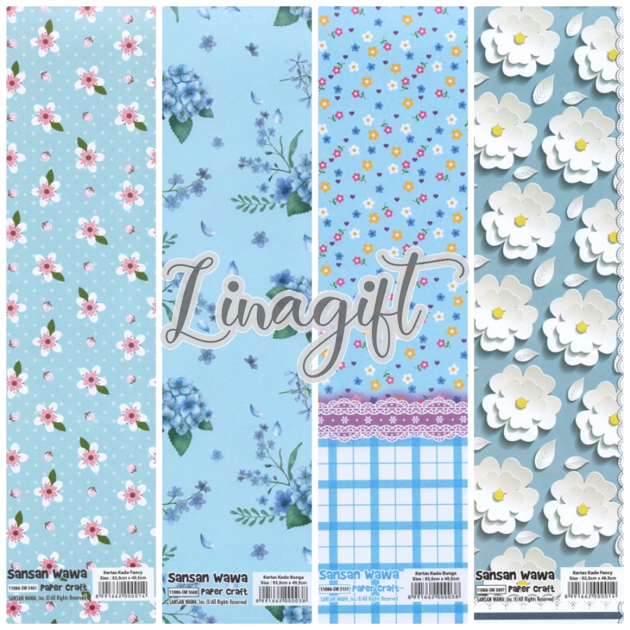 ( 5 Lembar ) FLOWER SANWA - KERTAS KADO - GIFT WRAP PAPER SANSAN WAWA FLOWER BUNGA BUTTERFLY