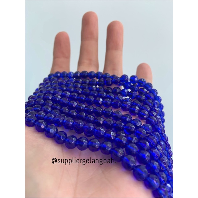 kristal bola dunia cutting 6mm Dark Blue ceko bulat biru tua beading