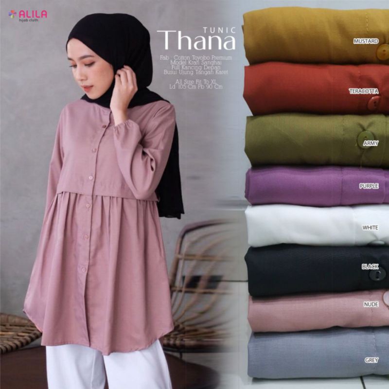 Busana wanita Thana Tunic Bahan Cotton Toyobo Premium Ori ALILA Toyo/Tunik Polos Katun Toyobo Busui 