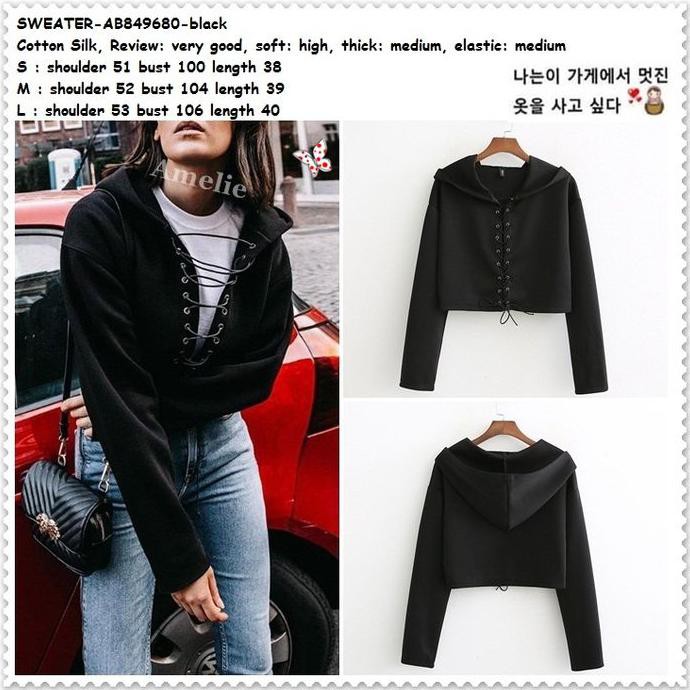 Produk Terbaru Sweater Hoodie Crop Top Wanita Korea Import Ab849680 Black Hitam