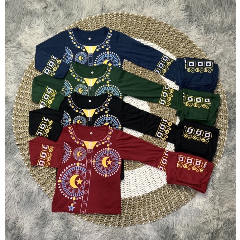 Setelan Baju Muslim Anak | SETELAN ANAK ANAK KOKO MOTIF SABIT USIA 1 - 12 TAHUN | ATASAN KOKO ANAK LAKI LAKI 02