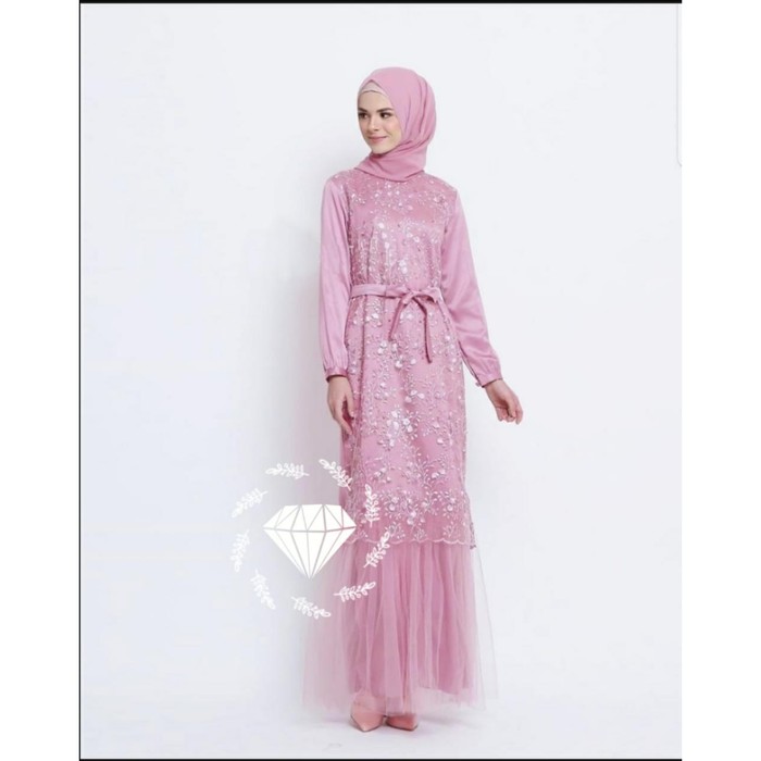 Big Promo Ol Setelan Dress Wanita, Blus Crop Top O-Neck Lenga 1645PK Maxi Insani Dress Maxi Brokat