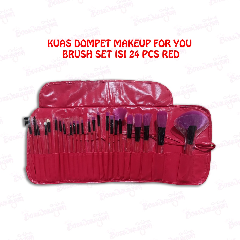 (BOSS) (MERAH/PINK 24PC) KUAS DOMPET MAKEUP FOR YOU BRUSH SET ISI 24 PC RED IMPORT