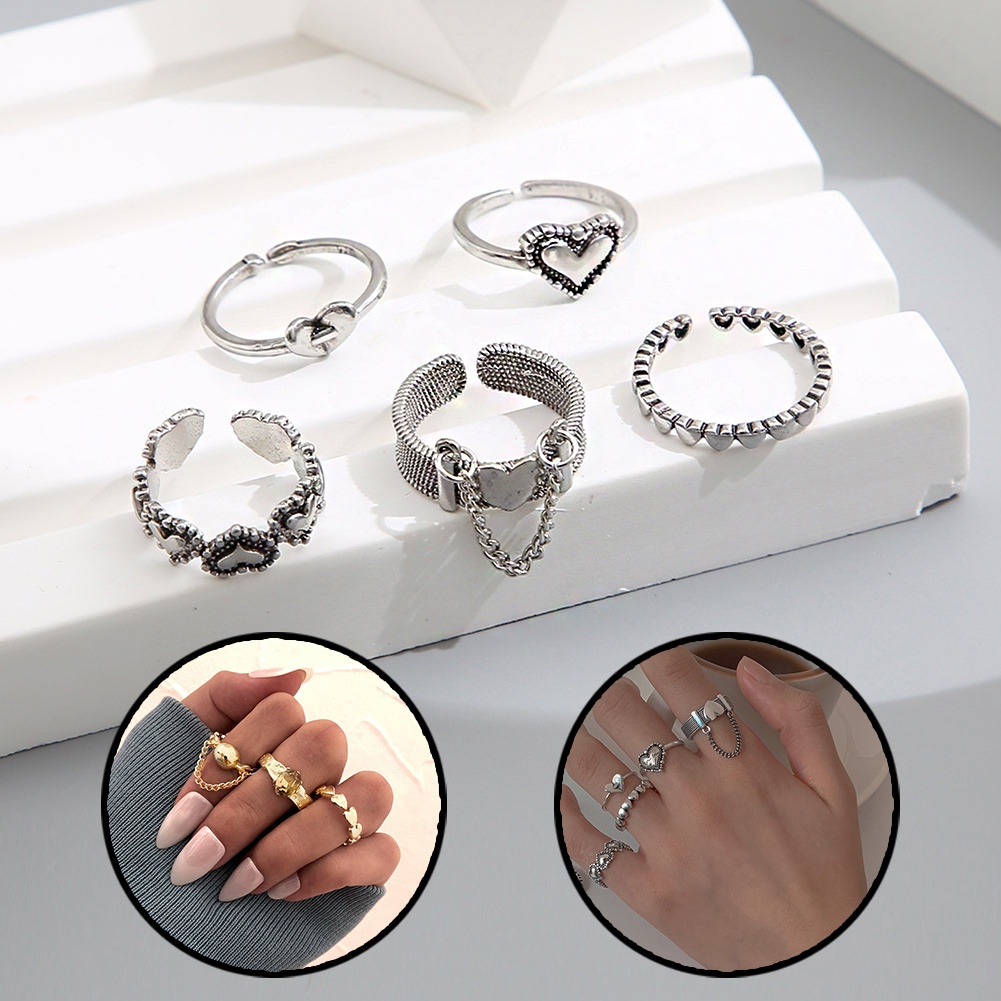 Set Perhiasan Cincin Bulat Geometris Bahan Logam Gaya Punk Untuk Hadiah Wanita