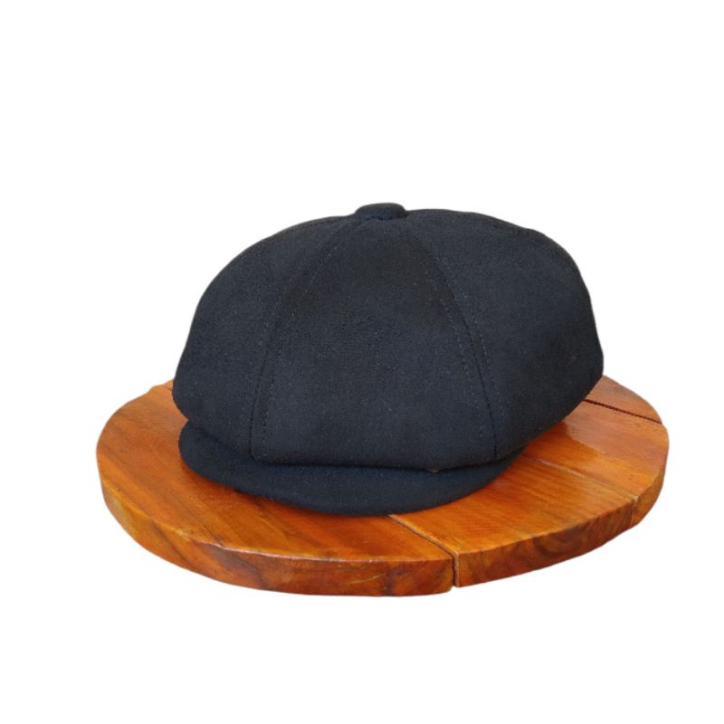 Topi Newsboy Cap pria gatsby hat wool BLACK lookouthejo