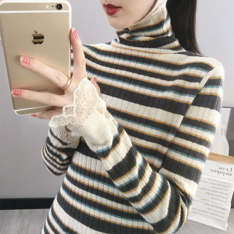 Sweater Top Turtleneck Stripes Knit Import TM (42020)