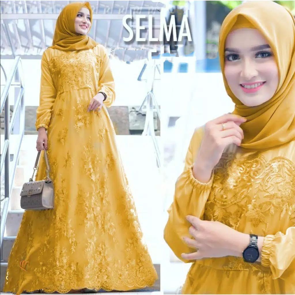 GAMIS SELMA / GAMIS BRUKAT TILE IMPORT / GAMIS MAXI MUSLIM BRUKAT TILE / GAMIS KONDANGAN